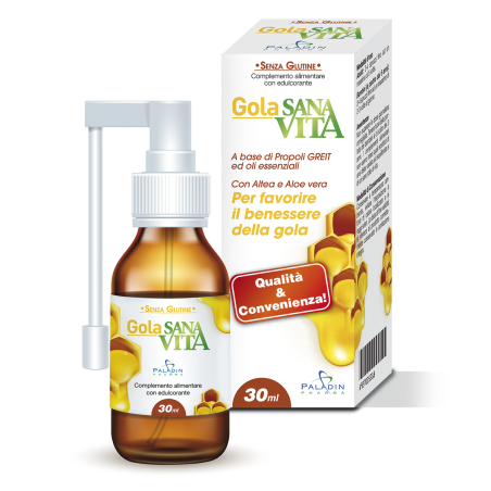 Gola SPRAY 30 ML è un complemento alimentare a base di Propoli GREIT, Aloe, Altea e Oli essenziali di Aranci, Eucalipto e