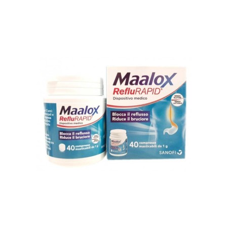 MAALOX REFLURAPID 40 COMPRESSE MASTICABILI 1 G BLOCCA IL REFLUSSO - RIDUCE IL BRUCIORE  SENZA GLUTINE  SENZA LATTOSIO