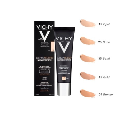 VICHY DERMABLEND 3D FONDOTINTA TONALITÀ 35 CORRETTORE 16 H LEVIGANTE ATTIVO SPF 25 CON ACIDO SALICILICO, EPERULINA LENITIV