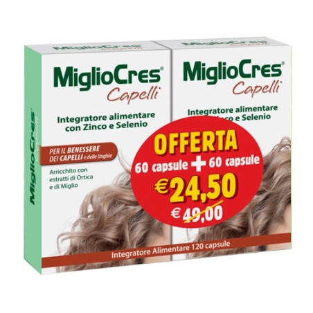 MIGLIOCRES 120 CAPSULE PER IL BENESSERE E LA VITA DI CAPELLI E UNGHIE, AGLI ESTRATTI DI ORTICA E MIGLIO PER PREVENIRE LA C